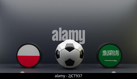 FIFA World Cup 2022 Polonia vs Arabia Saudita, bandiera Polonia e Arabia Saudita, calcio Polonia Arabia Saudita, lavoro 3D e immagine 3D Foto Stock