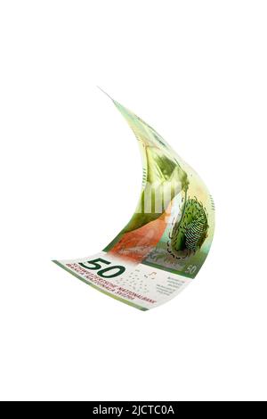 Volare denaro svizzero isolato con percorso di clipping Foto Stock