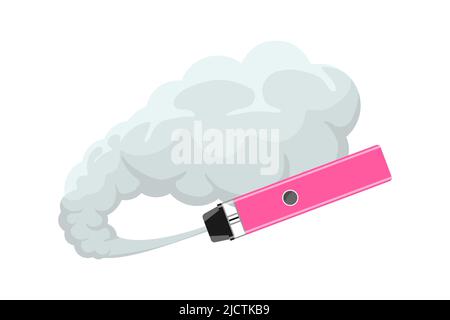 Vape penna hipster attrezzature per fumare. Sigaretta elettronica rosa con nube di fumo. E-sigaretta per vaporizzazione. Illustrazione eps vettore fumo fumi vaporizzatore Illustrazione Vettoriale