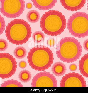 Motivo vettoriale floreale rosa brillante e allegro. Fiori grandi, audaci e vivaci. Stampa botanica moderna, divertente e divertente. Illustrazione Vettoriale