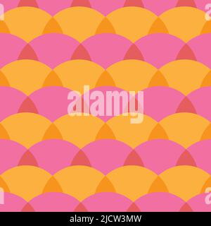 Motivo vettoriale lineare geometrico brillante e colorato. Cerchi semi in geo rosa e giallo in un design moderno. Stampa divertente, allegra e retrò. Illustrazione Vettoriale