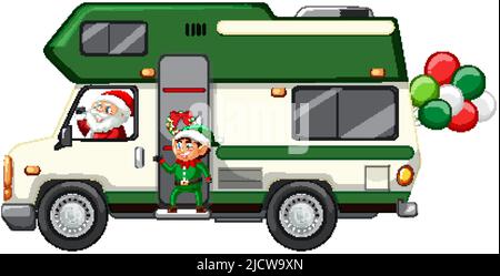 Santa furgone alla consegna regali illustrazione di Natale Illustrazione Vettoriale