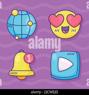 i social media impostano quattro icone Illustrazione Vettoriale