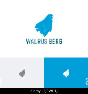 Walrus Berg Iceberg Animal Pole Wildlife Global Warming Logo Illustrazione Vettoriale