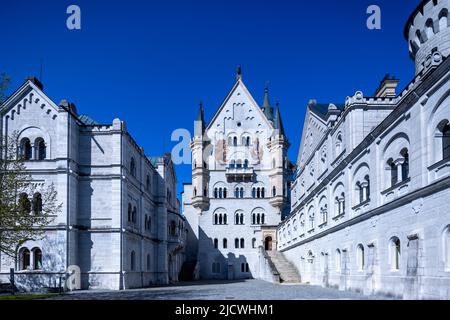 Cortile interno del Castello di Neuschwanstein, Baviera, Germania Foto Stock