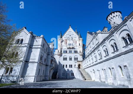 Cortile interno del Castello di Neuschwanstein, Baviera, Germania Foto Stock