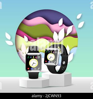 Smart watch Presentation vettoriale 3D advert design Illustrazione Vettoriale