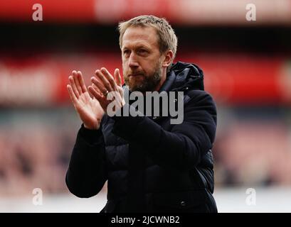 Foto del file datata 09-04-2022 del manager Graham Potter di Brighton e di Hove Albion. La nuova stagione inizia il 5th agosto e termina fino alla fine di maggio dopo una pausa per la Coppa del mondo. I campioni della Premier League Manchester City inizieranno la difesa del loro titolo a West Ham nella partita finale delle partite del weekend di apertura. Data di emissione: Giovedì 16 giugno 2022. Foto Stock