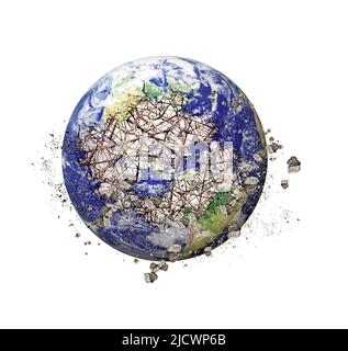 Il mondo in pezzi. Temperatura globale. Disastri globali. Disastri naturali. Mondo rotto. Il pianeta Terra sta distruggendo e cracking. Pianeta in pericolo Foto Stock