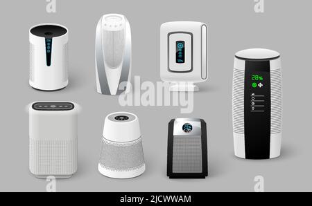 Set vettoriale realistico per purificatore d'aria e umidificatore Illustrazione Vettoriale