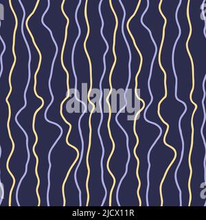 Strisce ondulate irregolari motivo senza giunture, linee curve verticali trama. Disegno a mano astratto onde semplici sfondo organico per arredamento, poster, banner Illustrazione Vettoriale