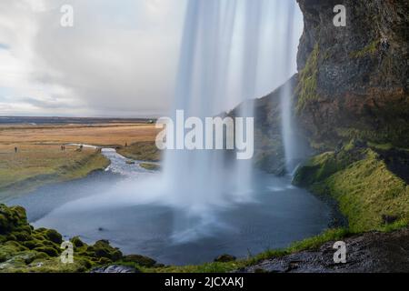 Seljalandsfoss cascata, Islanda, regioni polari Foto Stock