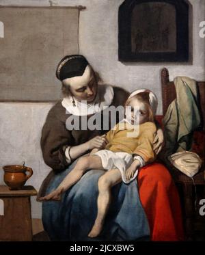 Il bambino malato di Gabriel Metsu (1629-1667). Olio su tela, c.. 1664-1666. Rijksmuseum. Amsterdam. Paesi Bassi. Foto Stock
