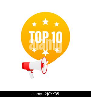 Icona megafono. Top 10 etichetta colorata su sfondo bianco Illustrazione Vettoriale