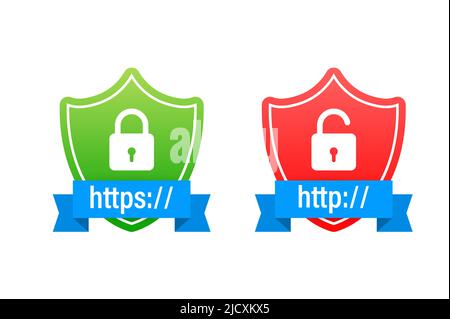 protocolli http e https su shield. Illustrazione Vettoriale