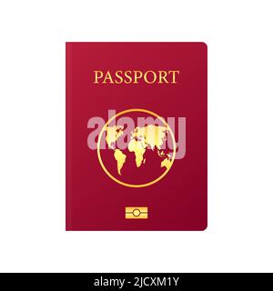 Modello di copertina Vector International Passport. Passaporto rosso su sfondo bianco Illustrazione Vettoriale