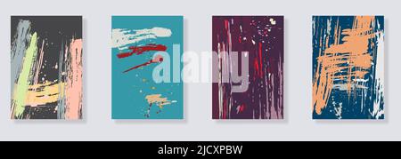 Set trendy di acquerello brillante astratto illustrazioni dipinte a mano. Composizioni astratte scarabocchiano varie forme colorate. Ideale per il design a parete Illustrazione Vettoriale