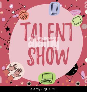 Ispirazione che mostra il segno Talent Show. Concetto che significa concorrenza di spettacolo spettacolo di lanciare le loro performance cornice bianca decorata con moderno Foto Stock