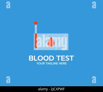 Provette per analisi del sangue, esame delle provette per analisi del sangue in corrispondenza del logo del laboratorio per l'analisi del dna. Provette per analisi mediche con disegno e illustrazione del vettore ematico Illustrazione Vettoriale