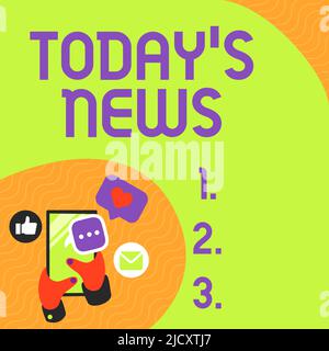 Didascalia concettuale oggi News. Internet Concept Ultime Notizie Ultime Notizie aggiornamenti correnti Trending Hand Holding Mobile Phone pressing Application Foto Stock