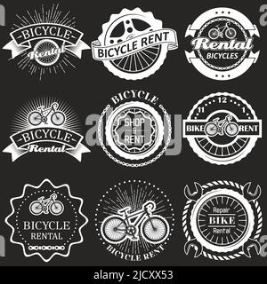 Noleggio biciclette vettore vintage badge, etichette, emblemi, logo Illustrazione Vettoriale