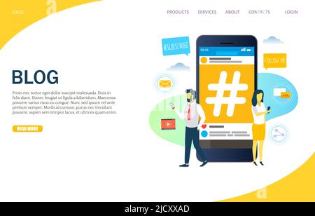 Modello di disegno della pagina di destinazione del sito Web vettoriale del blog Illustrazione Vettoriale