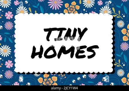 Testo che mostra l'ispirazione Tiny Homes. Le case di concetto di business contengono una sola camera o due e un piccolo ingresso cornice economica decorata con colorato Foto Stock