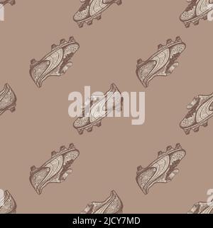 Scarpe da calcio con motivo senza cuciture. Sfondo vintage tema sportivo in stile disegnato a mano. Tessuto vettoriale a disegno ripetuto per stampa, tessuto, wrapp Illustrazione Vettoriale