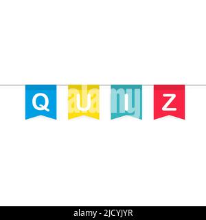 Banner del quiz. Concorso di domande. Bandiera colorata su sfondo bianco. Illustrazione Vettoriale