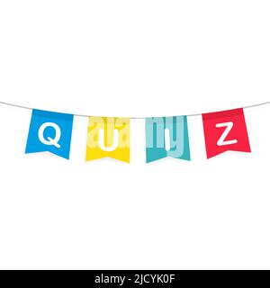 Banner del quiz. Concorso di domande. Bandiera colorata su sfondo bianco. Illustrazione Vettoriale