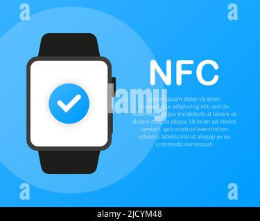 Pagamento mobile. Icona piatta NFC Smart Watch Concept Illustrazione Vettoriale