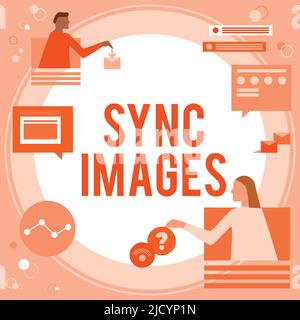 Testo che mostra le immagini di Inspiration Sync, concetto che significa rendere le foto identiche in tutti i dispositivi accessibili ovunque i colleghi abbiano un disco di riunione online Foto Stock