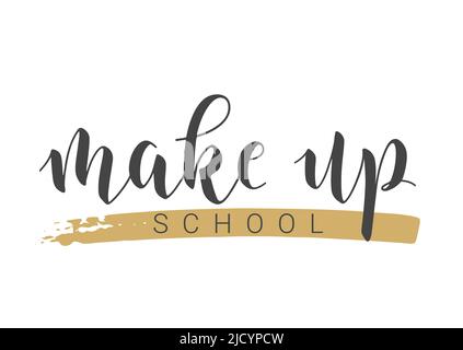 Illustrazione dello stock vettoriale. Scrittura manoscritta della scuola di make up. Modello per striscioni, cartoline, poster, stampa, adesivi o prodotti Web. Illustrazione Vettoriale