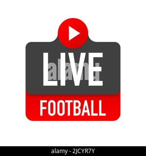 Icona Live Football streaming, badge, pulsante per la trasmissione o lo streaming online di calcio. In materiale, piatto, stile design. Illustrazione Vettoriale