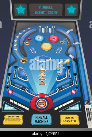 Flipper slot machine in attesa di monete composizione realistica con luci lampeggianti e sparare di nuovo pulsante vettore illustrazione Illustrazione Vettoriale