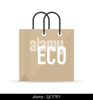 Borsa in tessuto con logo ecologico, design piatto. Illustrazione vettoriale. Illustrazione Vettoriale