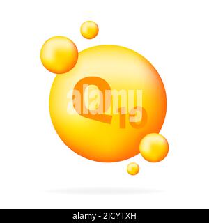 Vitamina Q10. Icona della capsula della pillola della goccia della vitamina. Illustrazione Vettoriale