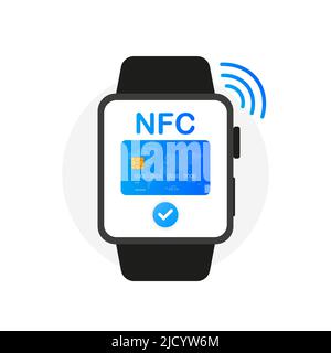 Icona dell'orologio a pagamento NFC in stile piatto. Illustrazione Vettoriale