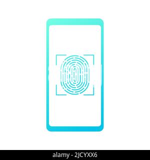 Touch ID - illustrazione vettoriale. Smartphone con impronta digitale isolata su sfondo bianco. Illustrazione Vettoriale