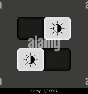 Interruttore piatto pulsante scorrevole a bolla per la modalità scura o nera su sfondo nero. Illustrazione vettoriale. Illustrazione Vettoriale