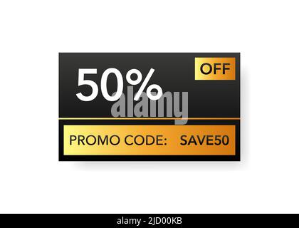 Sconto sul codice promozionale Gold. Risparmia denaro. Sfondo bianco. Design minimalista. Illustrazione vettoriale. Illustrazione Vettoriale
