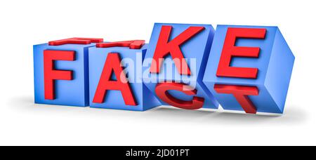 I cubi con le lettere capovolgono e le parole cambiano da FATTO a FALSO. rendering 3d Foto Stock