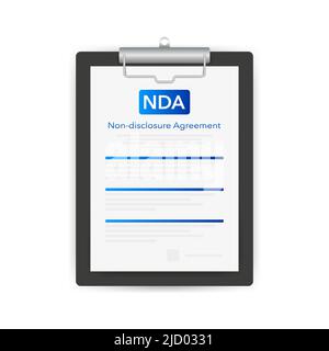 Tablet con documento del Contratto di non divulgazione per la progettazione cartacea. Illustrazione vettoriale. Illustrazione Vettoriale