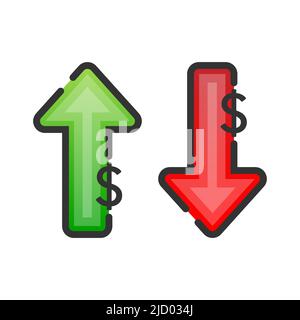 Su e giù Dollar Sign su sfondo bianco Illustrazione Vettoriale