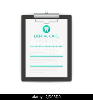 Compressa per la cura dei denti. Scheda medica. Design piatto. Illustrazione dell'etichetta vettoriale. Illustrazione Vettoriale