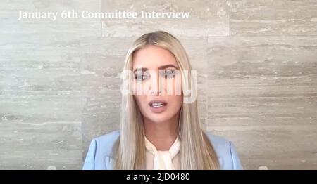 La testimonianza registrata di Ivanka Trump. Video testimonianza di testimoni presentati durante la Camera degli Stati Uniti Gennaio 6th le audizioni del Comitato sull'attacco al Campidoglio degli Stati Uniti. Foto Stock