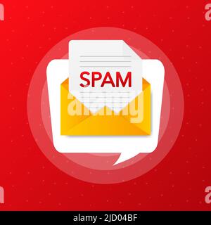Concetto di spamming mailbox. Casella e-mail hacking, spam avviso. Illustrazione Vettoriale