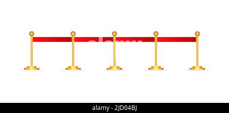 Recinzione realistica con corde rosse su stanchioni d'oro. Evento esclusivo. Illustrazione vettoriale. Illustrazione Vettoriale