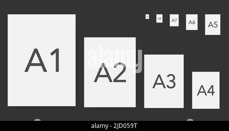 Carta di formato diverso su superficie grigia. Illustrazione vettoriale. Illustrazione Vettoriale