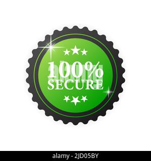 timbro in gomma verde sicuro al 100% su sfondo bianco. Oggetto realistico. Illustrazione vettoriale. Illustrazione Vettoriale